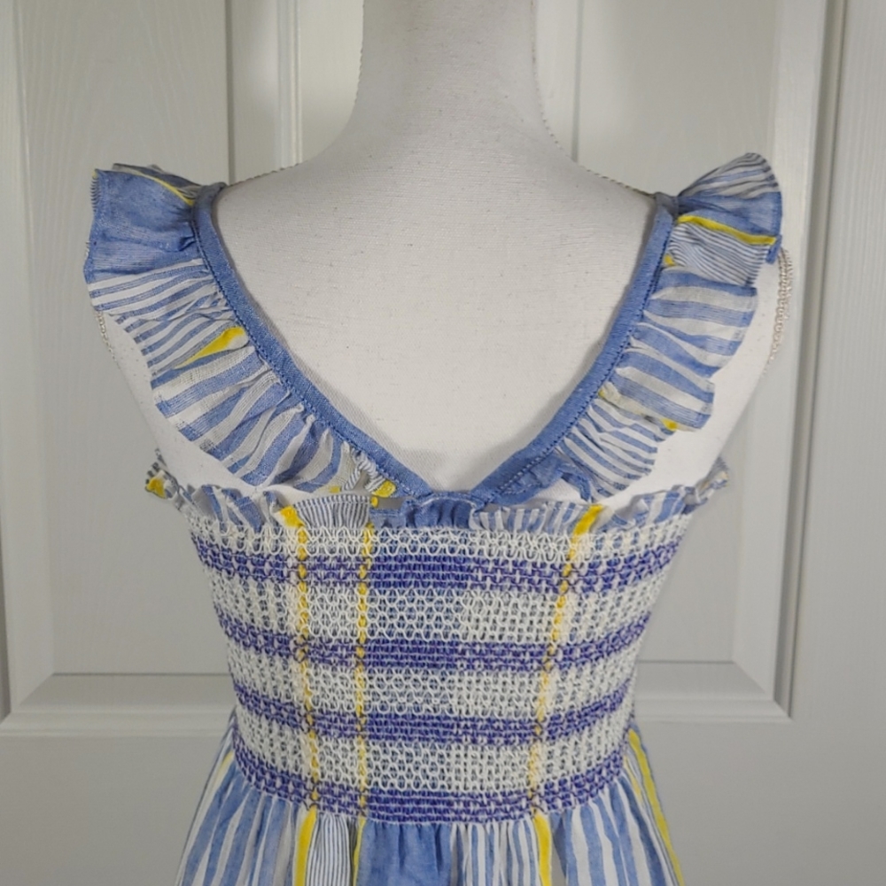 NWT Cotton Maxi Dress Sundress w/ Ruffle Straps Striped Blue Yellow & White - Picture 8 of 17